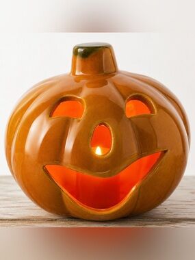 Vintage Ceramic Jack O Lantern Candy Bowl Planter Halloween Pumpkin 6.5” Glazed